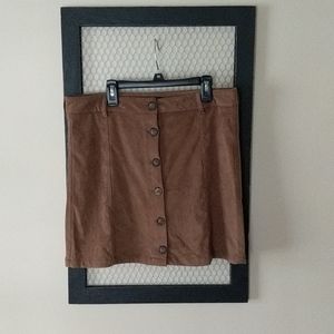 Brown Suede Button Down Skirt